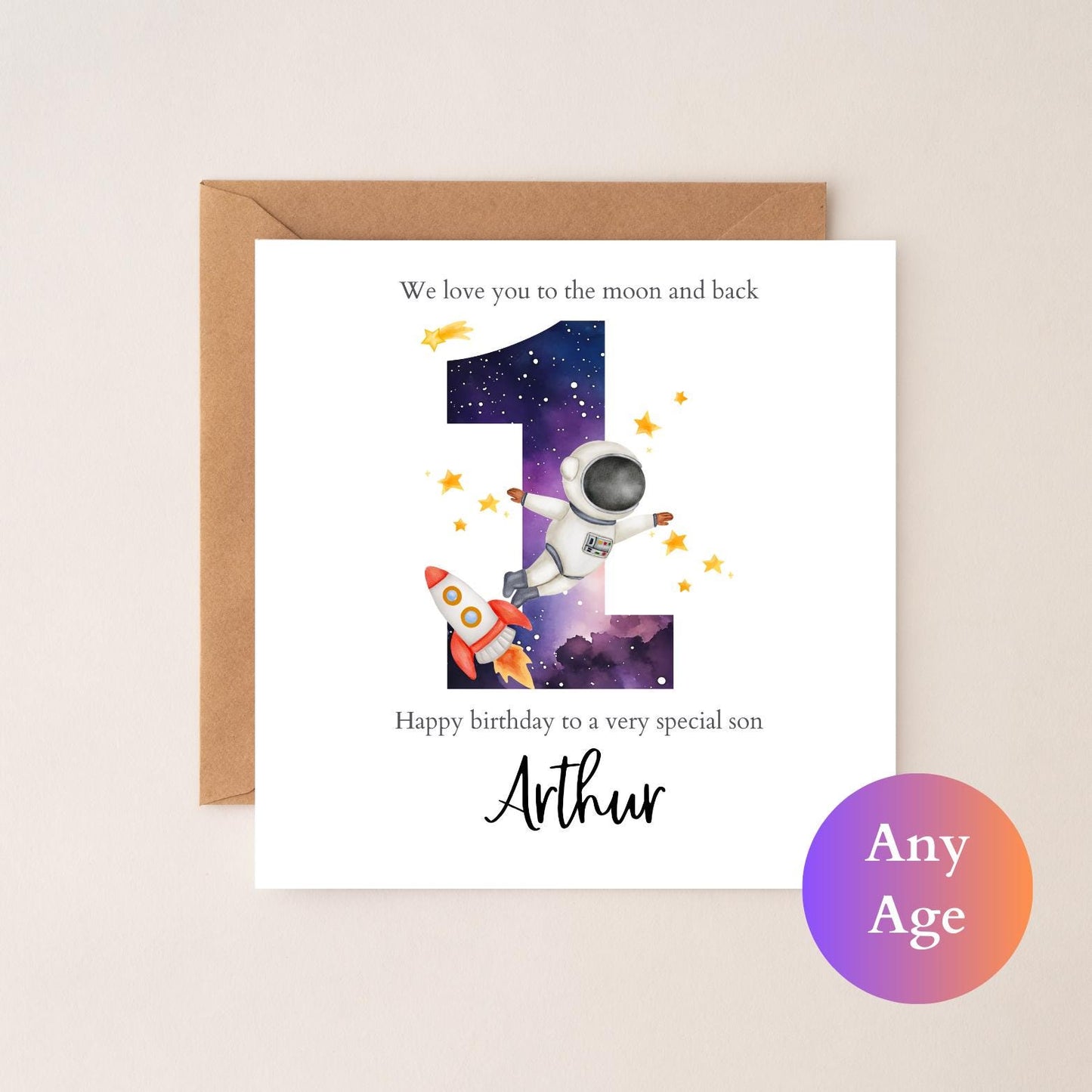 Personalised 1st 2nd 3rd Birthday Card, First Birthday Space Card, Boys, 1st 2nd 3rd Birthday Personalised Galaxy Birthday Card
