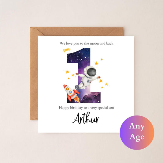 Personalised 1st 2nd 3rd Birthday Card, First Birthday Space Card, Boys, 1st 2nd 3rd Birthday Personalised Galaxy Birthday Card