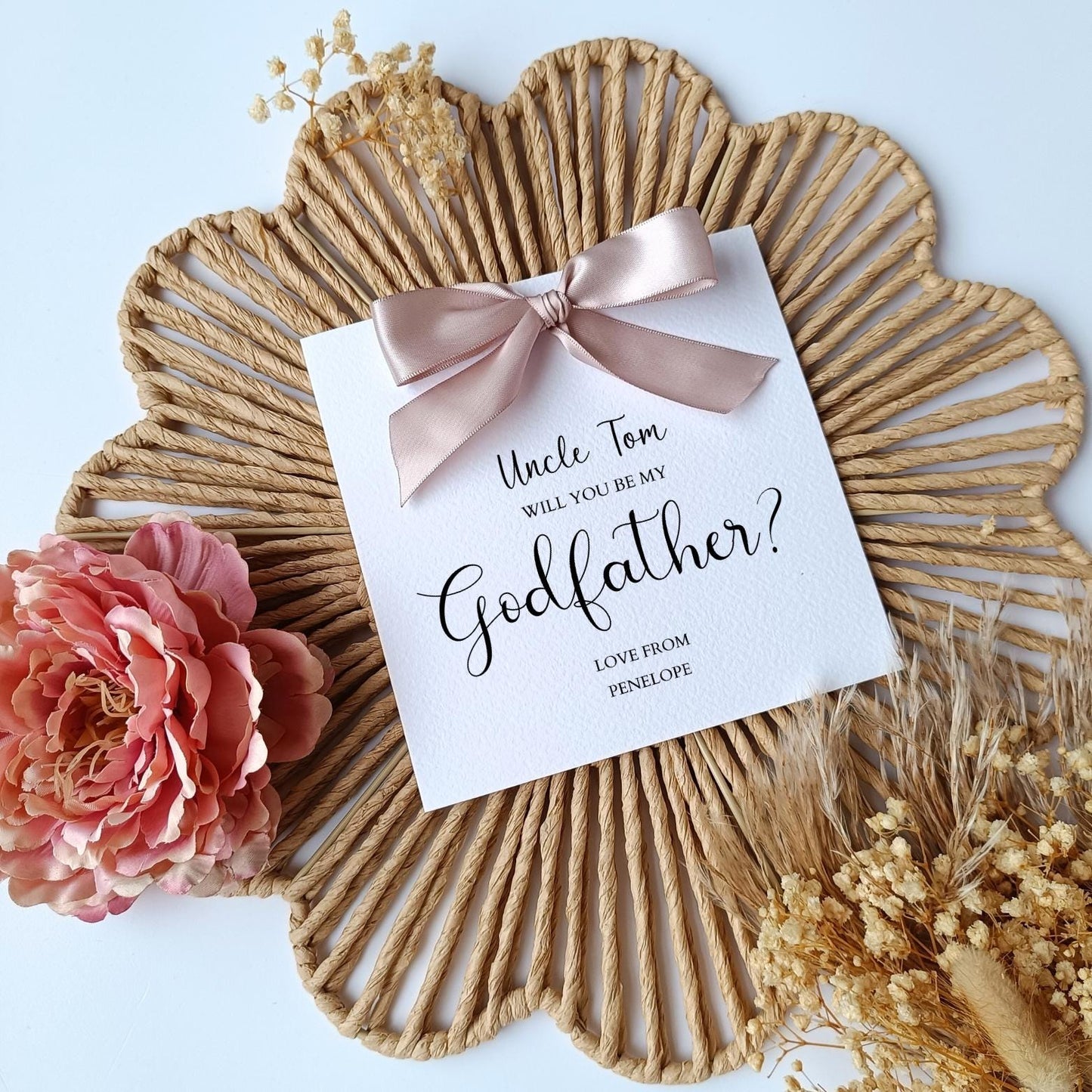 Godfather Proposal Bow Card, Luxury Godfather Proposal Card, Godparents Proposal Card, Personalised Will You Be My Godfather,Handmade Ribbon