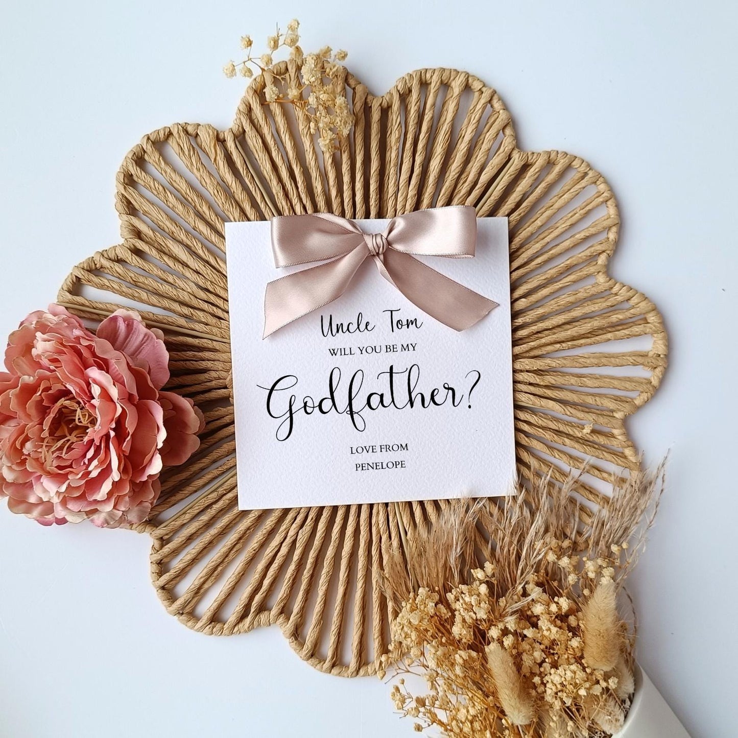 Godfather Proposal Bow Card, Luxury Godfather Proposal Card, Godparents Proposal Card, Personalised Will You Be My Godfather,Handmade Ribbon