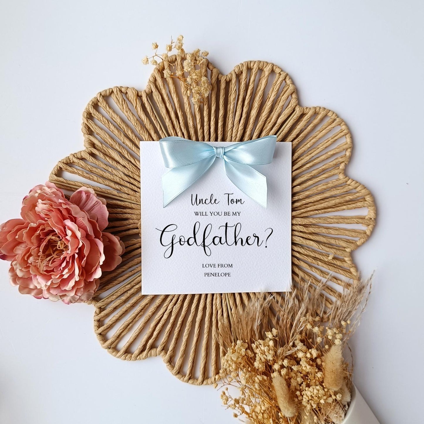 Godfather Proposal Bow Card, Luxury Godfather Proposal Card, Godparents Proposal Card, Personalised Will You Be My Godfather,Handmade Ribbon