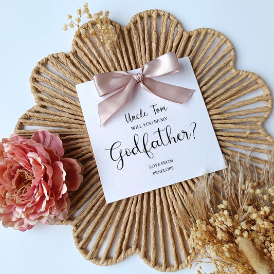 Godfather Proposal Bow Card, Luxury Godfather Proposal Card, Godparents Proposal Card, Personalised Will You Be My Godfather,Handmade Ribbon