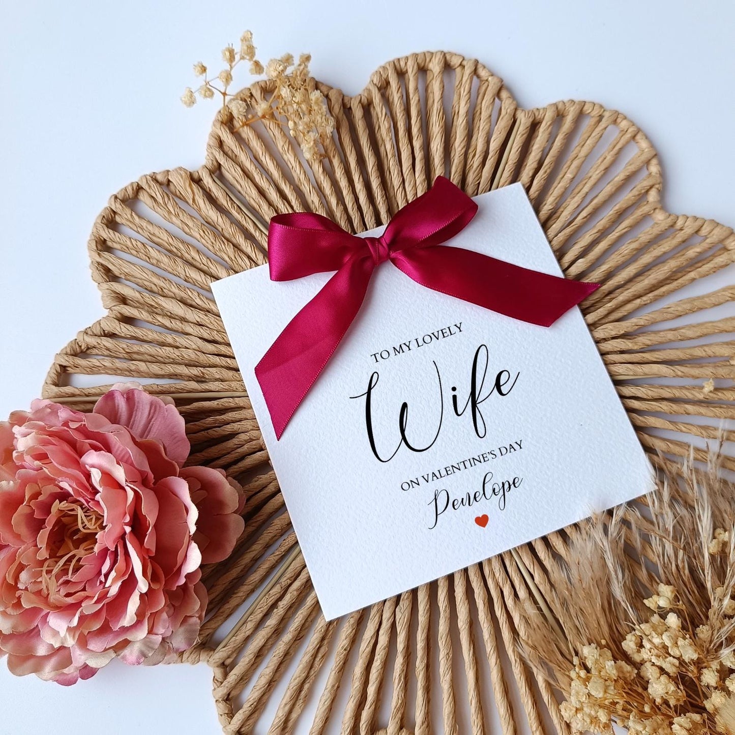 Fiancé Valentine's Day Bow Card, Luxury Red Bow Card for Fiancé , Wife, Girlfriend, Husband, Handmade Ribbon & Colour Options