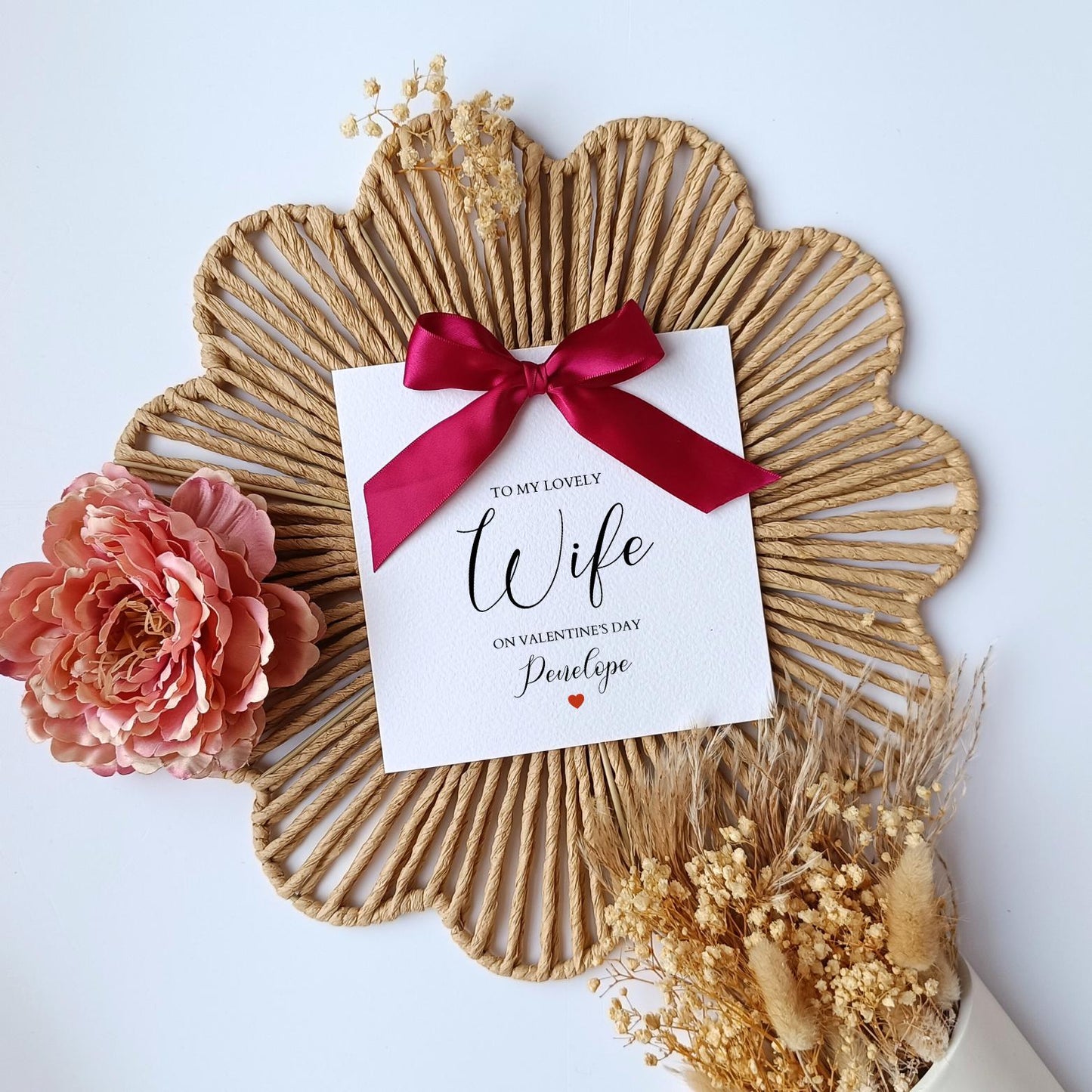 Boyfriend Valentine's Day Bow Card, Luxury Red Bow Card for Husband, Wife, Girlfriend, Fiancé, Handmade Ribbon & Colour Options