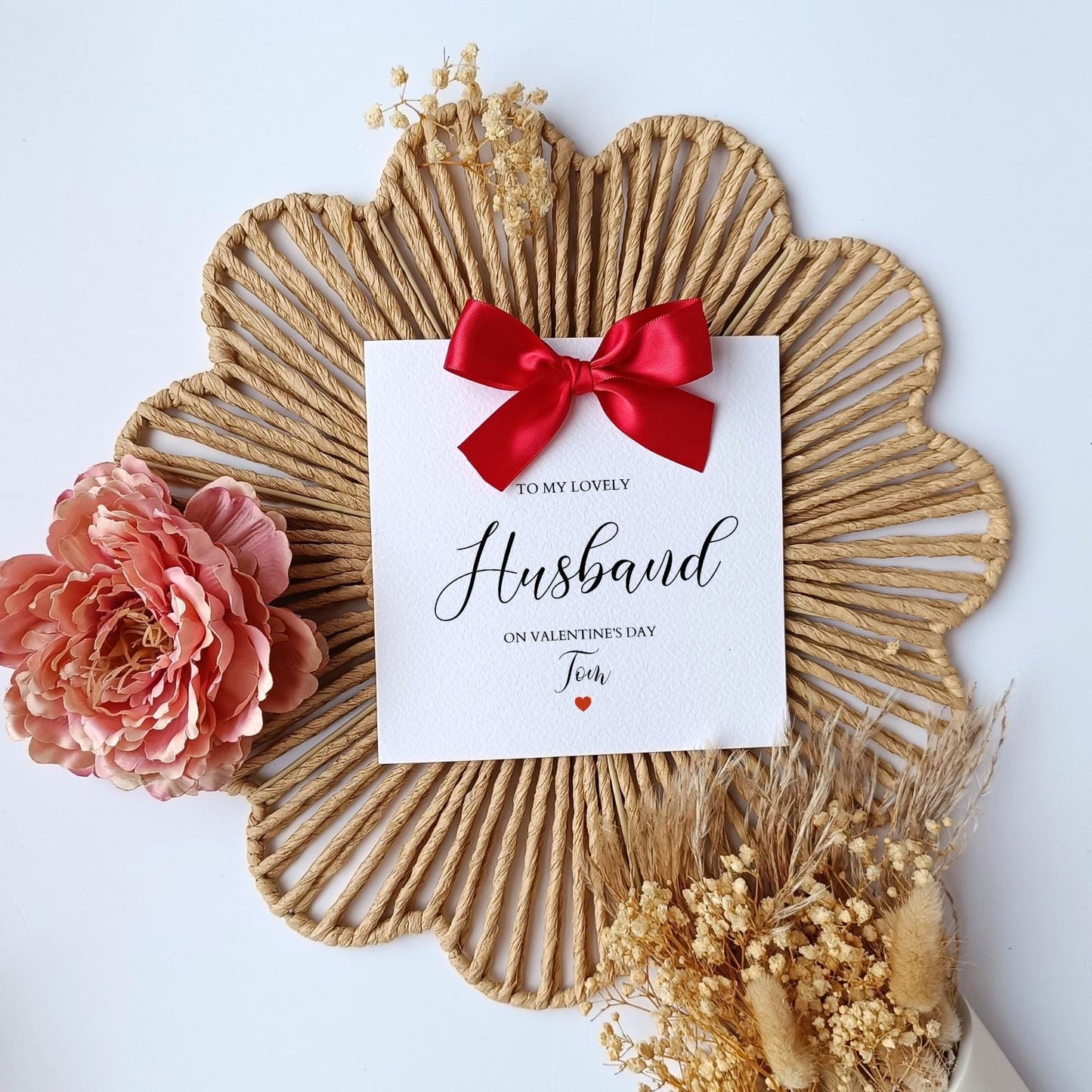 Fiancé Valentine's Day Bow Card, Luxury Red Bow Card for Fiancé , Wife, Girlfriend, Husband, Handmade Ribbon & Colour Options