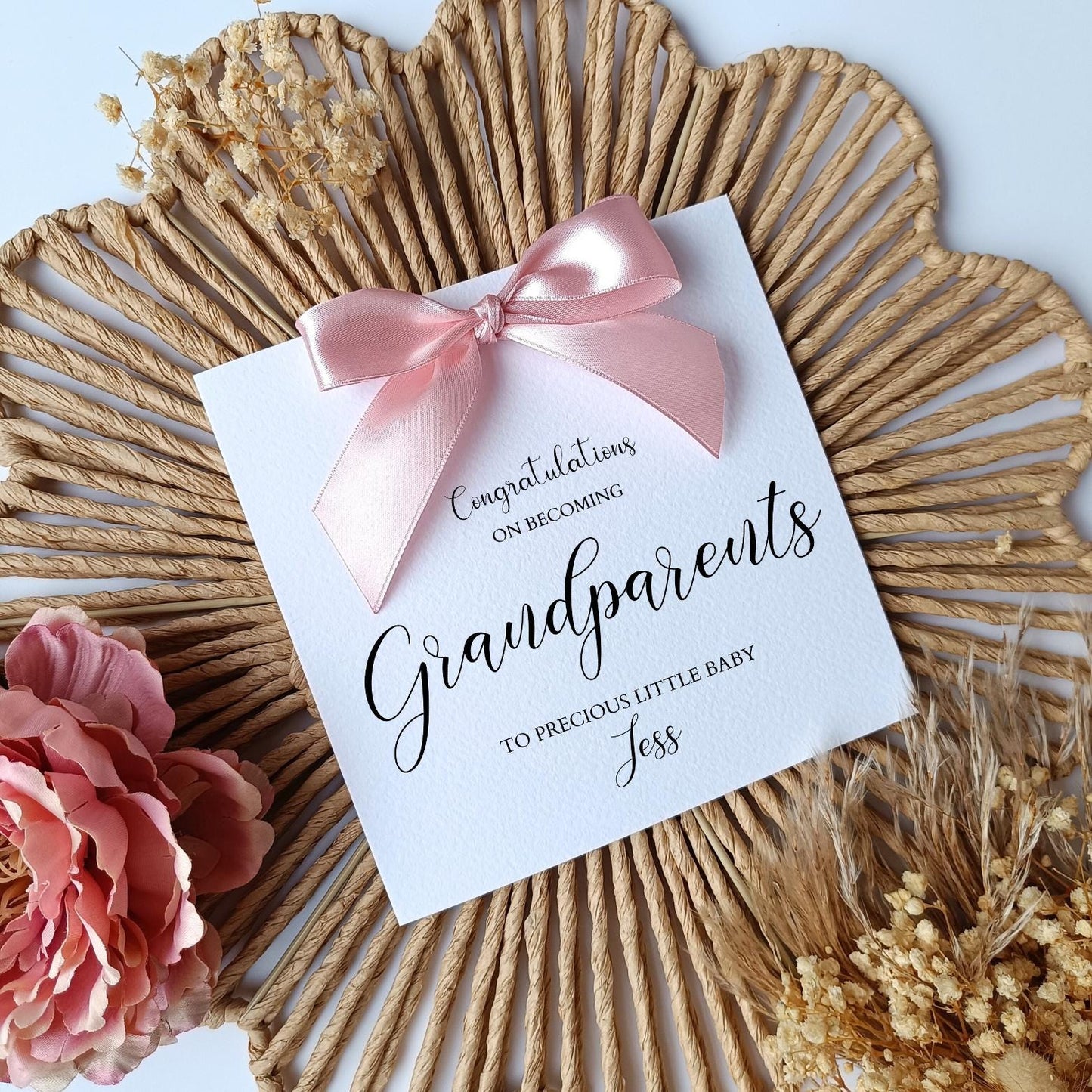 Personalised New Grandparents Card, New Grandparent Card, Congratulations on becoming grandparents, Grandma, Grandpa Card, Handmade Ribbon