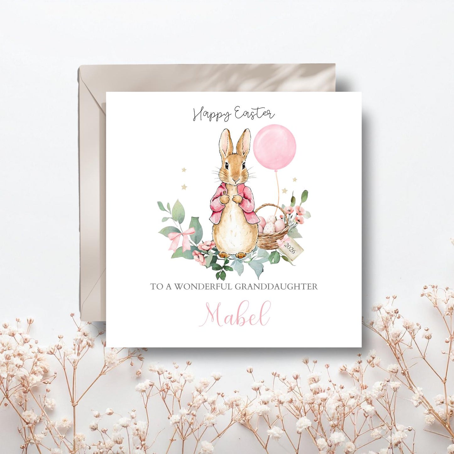 Personalised Peter Rabbit Easter Card, Flopsy Bunny Easter Card for Girl or Boy ,Easter Card for Son, Granddaughter, Grandson, Any Relation,