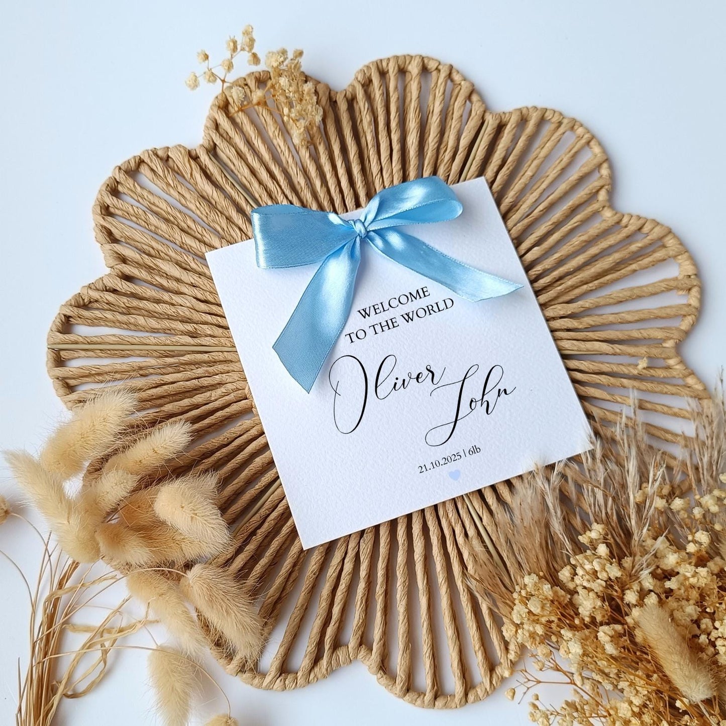 Personalised New Baby Girl Card, Welcome To The World Bow Card, Calligraphy Luxury Bow New Baby Card for Granddaughter,Niece,Handmade Ribbon