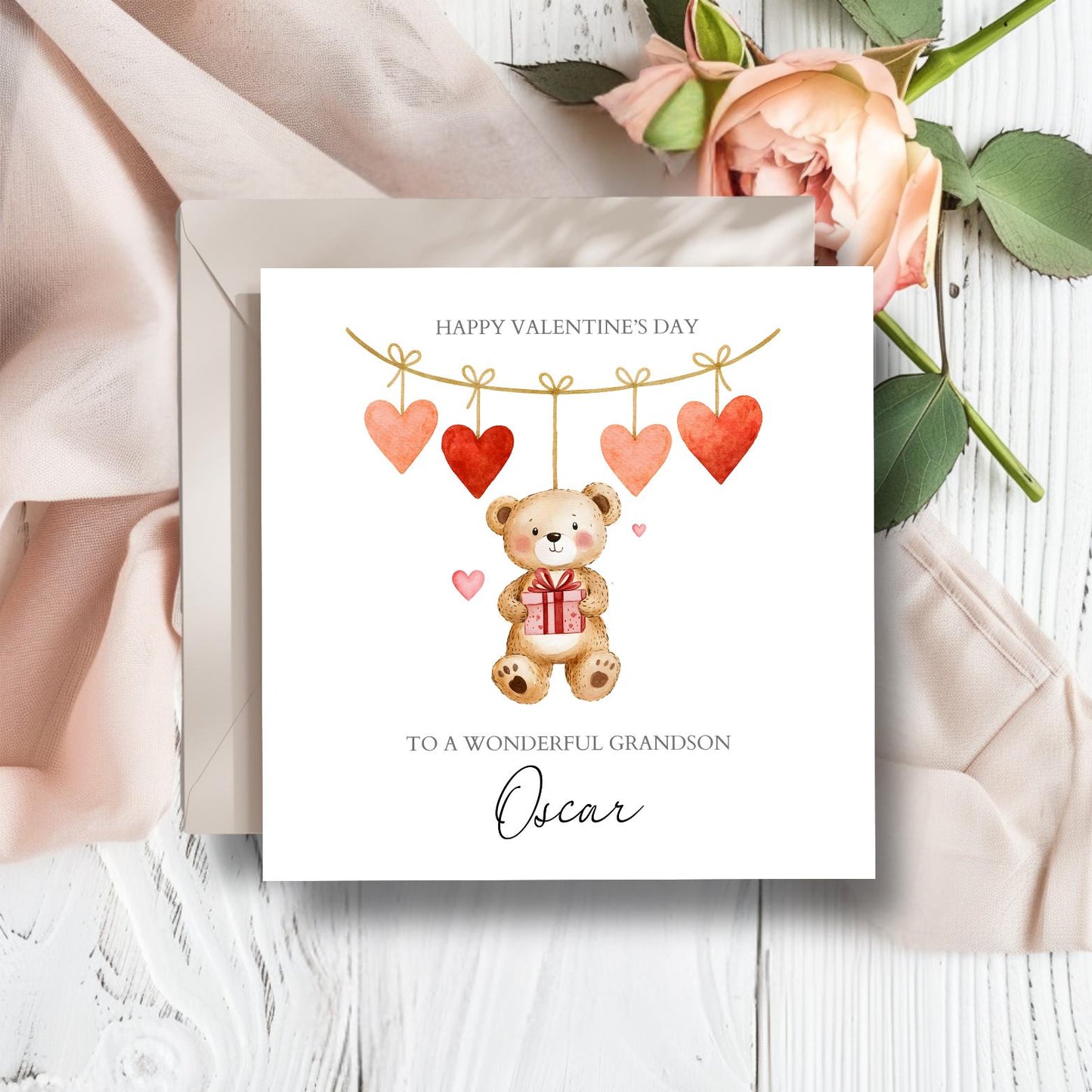 Personalised Valentines Day Card, First Valentines Day Card for Girl Or Boy, Heart Bear 1st Valentine's Card for Daughter, Granddaughter,Son