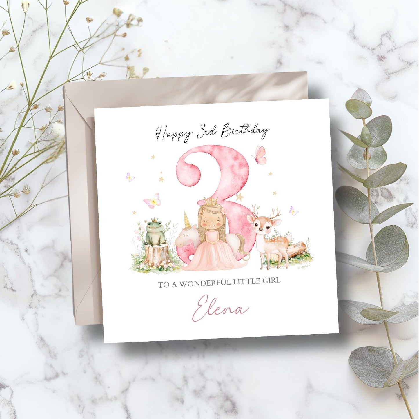 Personalised Third Birthday Card Magical Princess| 3rd birthday Unicorn card |Third Birthday Card | Pink 3rd Birthday Card For Daughter RD22