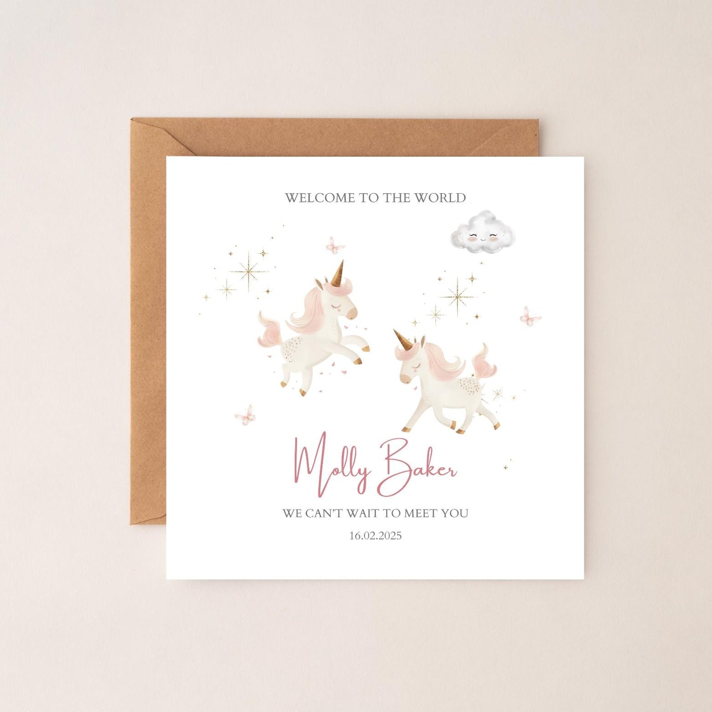 Personalised New Baby Card, Personalised Baby Unicorn Girl Greeting Card ,Baby's Name Greeting Card, Magical Unicorn Card
