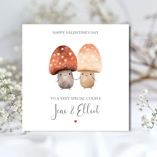 Personalised Couple Valentine's Day Card, Personalised Mushroom Valentine Card for Wife, Girlfriend, Mushroom In Love Design