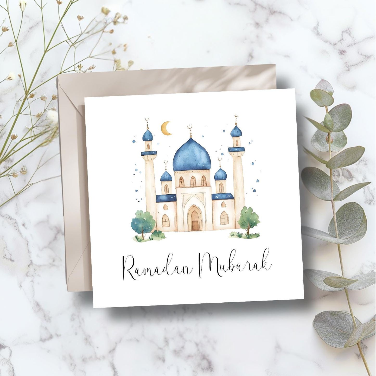 Personalised Ramadan Mubarak Card, Ramadan Card For Family, Eid Card, Islamic Cards, Eid Gift, Blue Mosque Design