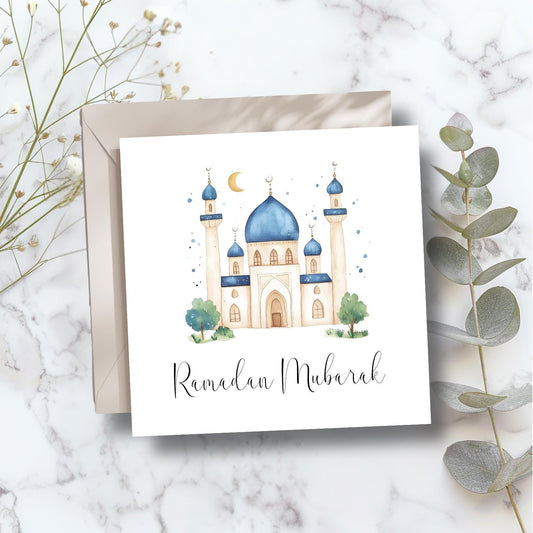 Personalised Ramadan Mubarak Card, Ramadan Card For Family, Eid Card, Islamic Cards, Eid Gift, Blue Mosque Design