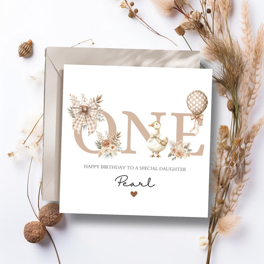 Personalised First Birthday Card Neutral | 1st birthday silly goose card | One Personalised Birthday Card | Vintage Silly Goose Card