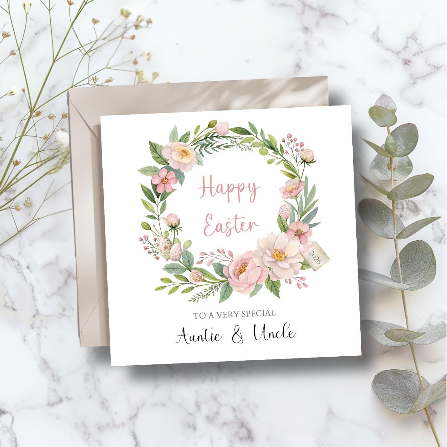 Personalised Couple Easter Card, Floral Wreath Easter Card, Mum Easter Card, Easter Card For Grandparents, Aunty, Uncle, Any Relation