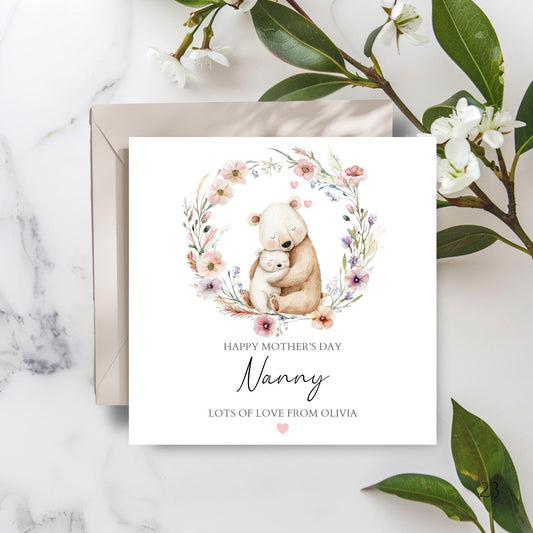 Personalised Mothers Day Card, Nanny Bear Mothers Day Card, Grandma Mothers Day Card, Cute Bear Couple Mum Card