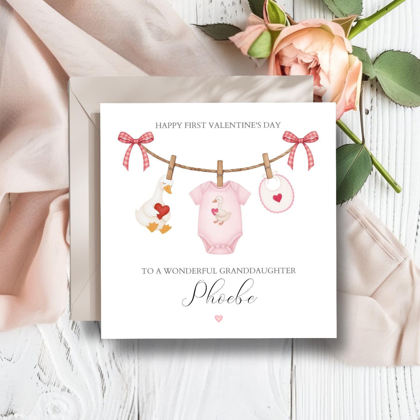 Personalised First Valentine's Day Card, Valentines Day Card for Girl, Cute Pink 1st Valentine's for Daughter, Granddaughter, Sister ,Niece
