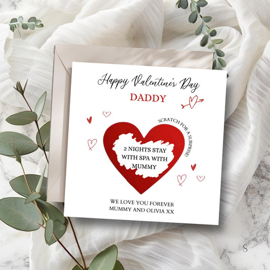 Personalised Daddy Valentine's Day Scratch Card, Surprise Holiday Reveal Card, Red Valentine's Gift for Mummy, Gift Scratch Off Reveal