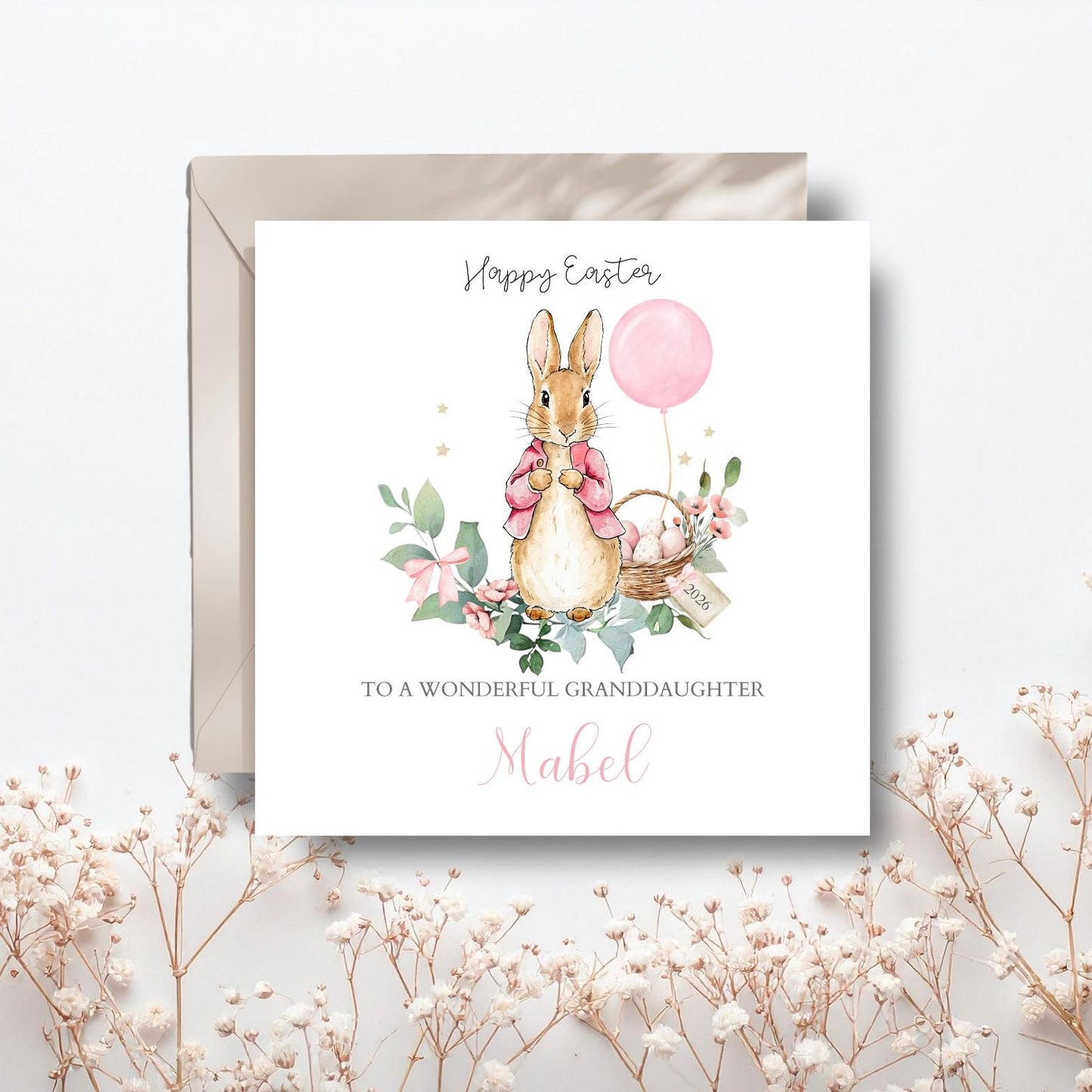 Personalised Peter Rabbit Easter Card, Flopsy Bunny Easter Card for Boy or Girl,Easter Card for Granddaughter, Grandson, Any Relation,