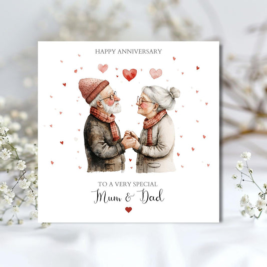 Personalised Anniversary Card for Mum and Dad, Parents Wedding Anniversary Card, Love Hearts Card Design