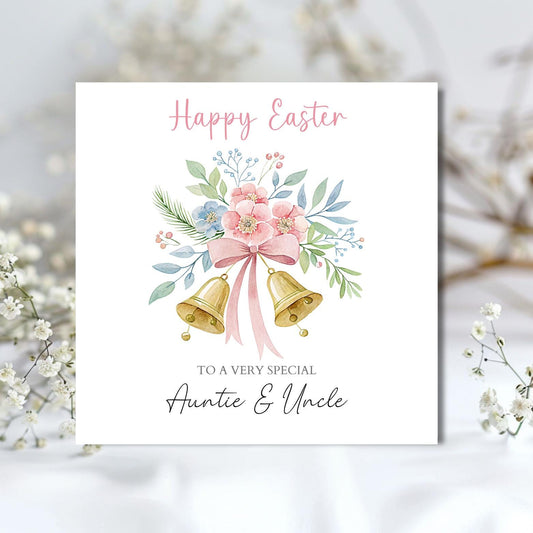 Personalised Auntie and Uncle Easter Card, Easter Bells Card, Parents Easter Card, Easter Card For Grandparents, Grandpa, Nana,Any Relation