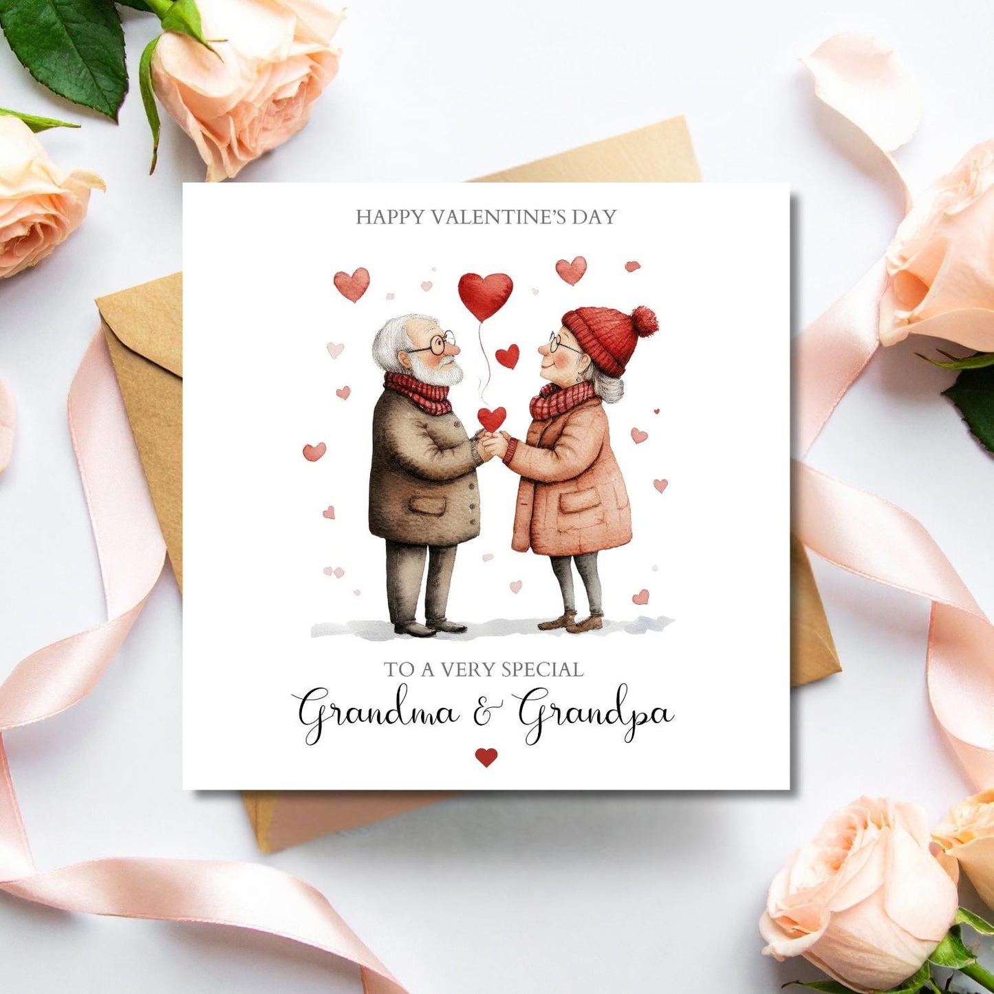 Personalised Grandma and Grandpa Valentines Card, Personalised Grandparents Valentine Card for Nana, Nanny, Couple In Love Design