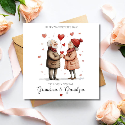 Personalised Grandma and Grandpa Valentines Card, Personalised Grandparents Valentine Card for Nana, Nanny, Couple In Love Design