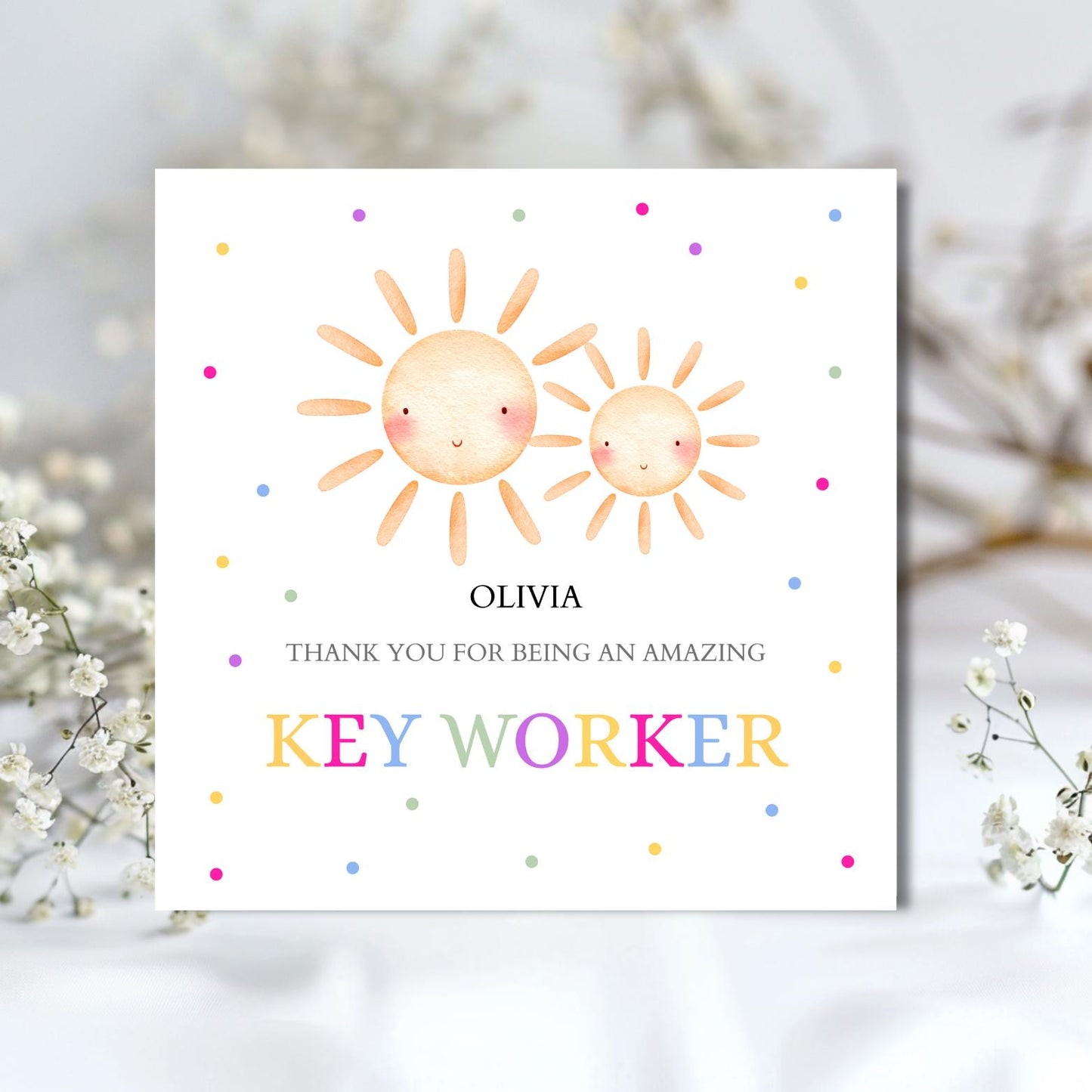 Personalised Thank You Key Worker Card, Teacher Card, Thank You Teacher Card, End of Term Card, Helping Me Shine Sun Design