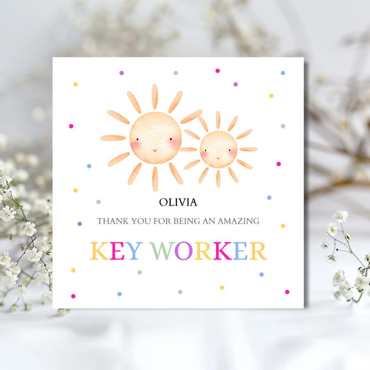 Personalised Thank You Key Worker Card, Teacher Card, Thank You Teacher Card, End of Term Card, Helping Me Shine Sun Design