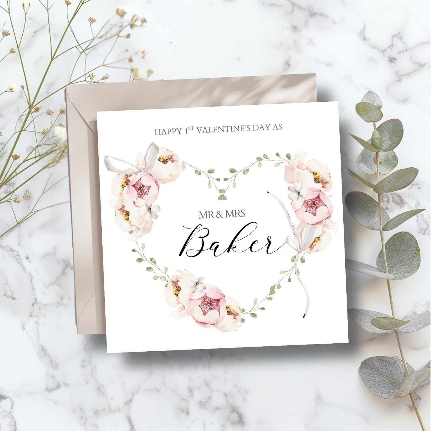 Personalised First Valentines Day as Mr and Mrs Card, 1st Valentine's Together, Married Valentine Card for Husband, Wife, Calligraphy Card