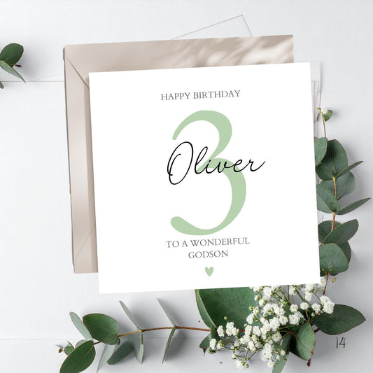 Personalised Third Birthday Card | 1st, 2nd birthday card | Girl or Boy Personalised Birthday Card| Simple Design, Colour Options