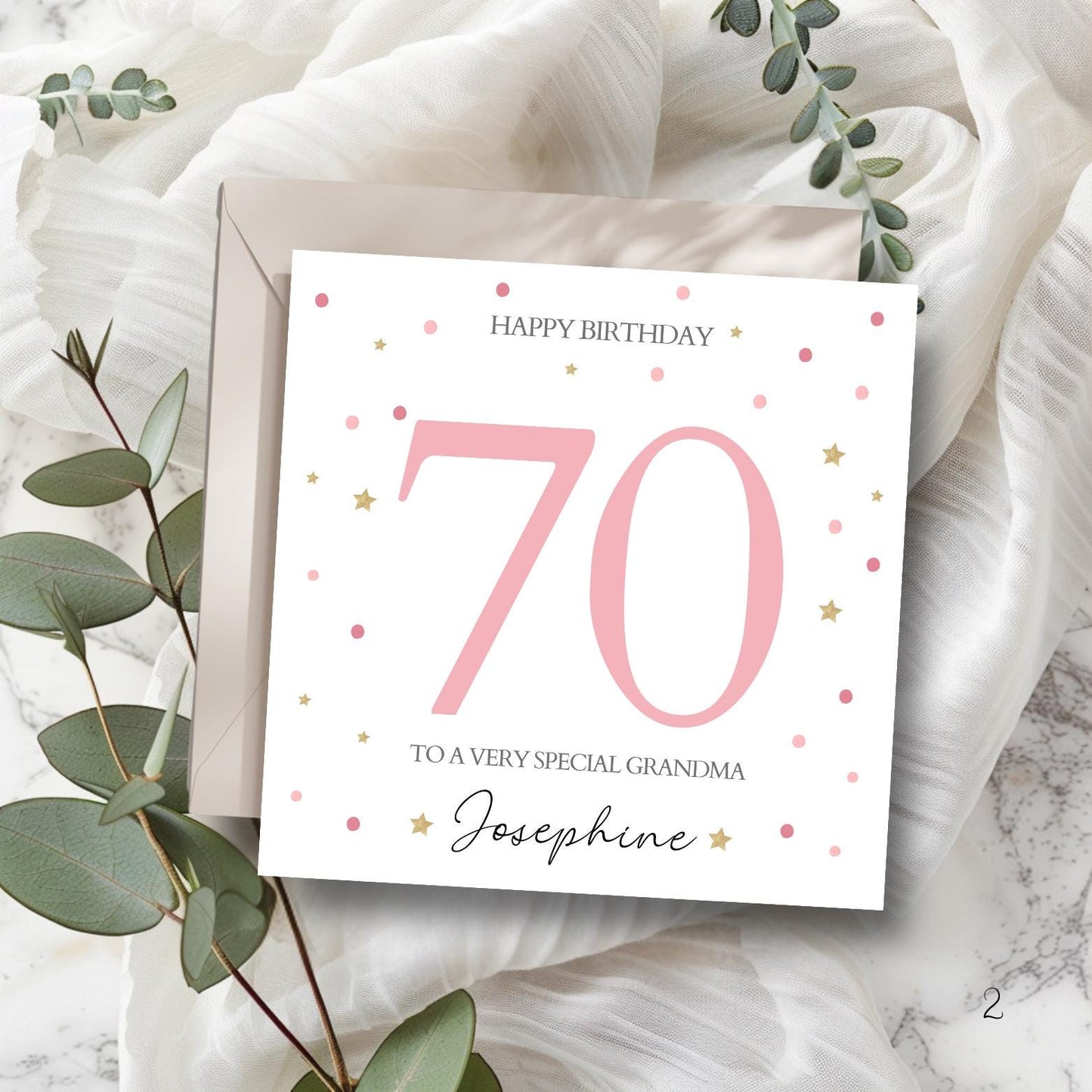 Personalised Grandma Birthday Card | 70th Birthday Card for Her| Pink Dots Mum Birthday Card| Any Relation, Nanny, Nana, Mum Birthday Card