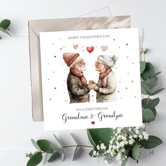 Personalised Grandma and Grandpa Valentines Card, Personalised Grandparents Valentine Card for Nana, Nanny, Couple In Love Design