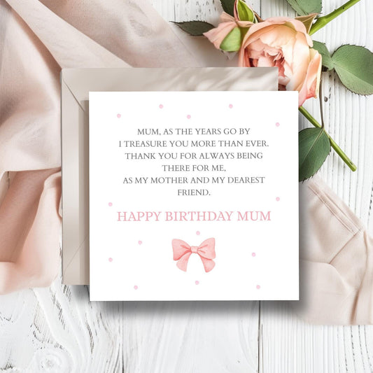 Personalised Mum Birthday Quote Card, Pink Poem Mum Day Card, Grandma, Auntie, Any Relation Pink
