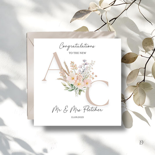 Personalised Mr & Mrs Wedding Card, To the New Mr and Mrs Card, Wedding Initials Card, Neutral Wedding Card, Beige Floral Wedding Card