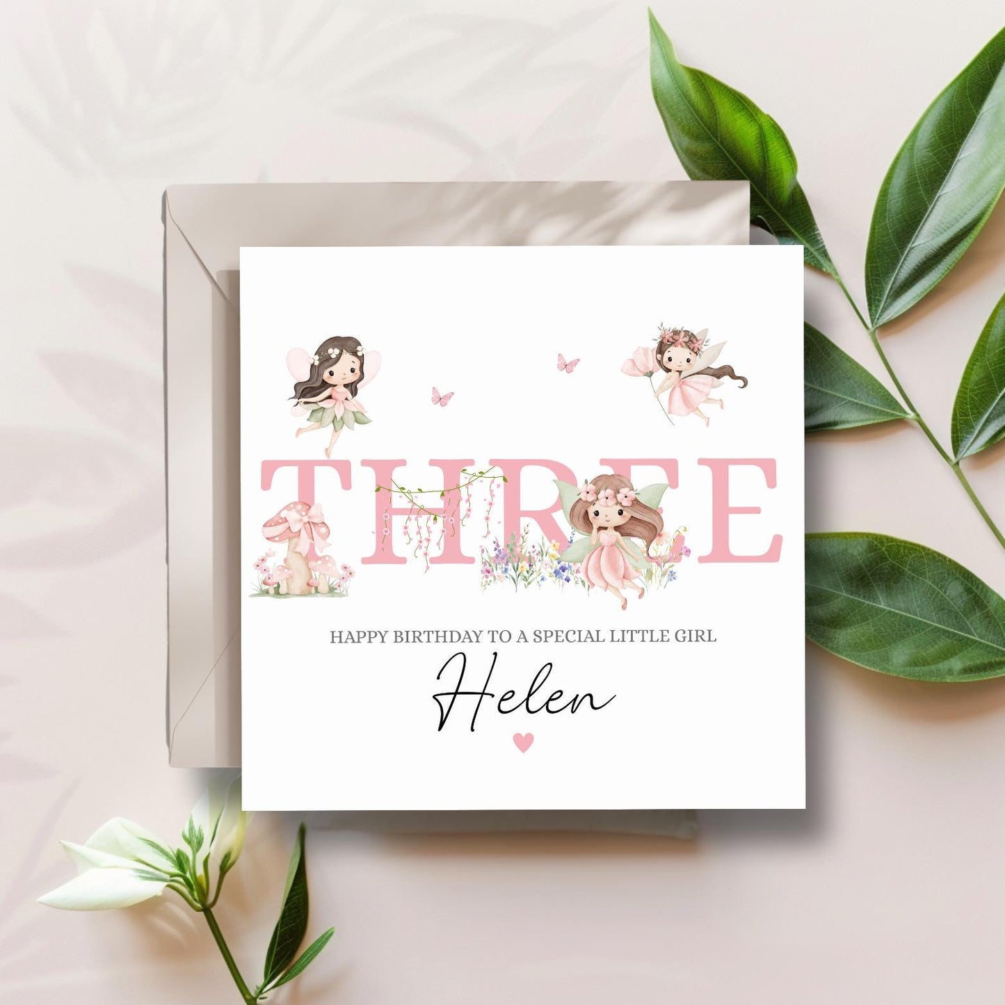 Personalised First Birthday Fairy Card| 1st, 2nd birthday Pink Fairy Card | One, Two, Three Personalised Birthday Card | Any Relation & Age