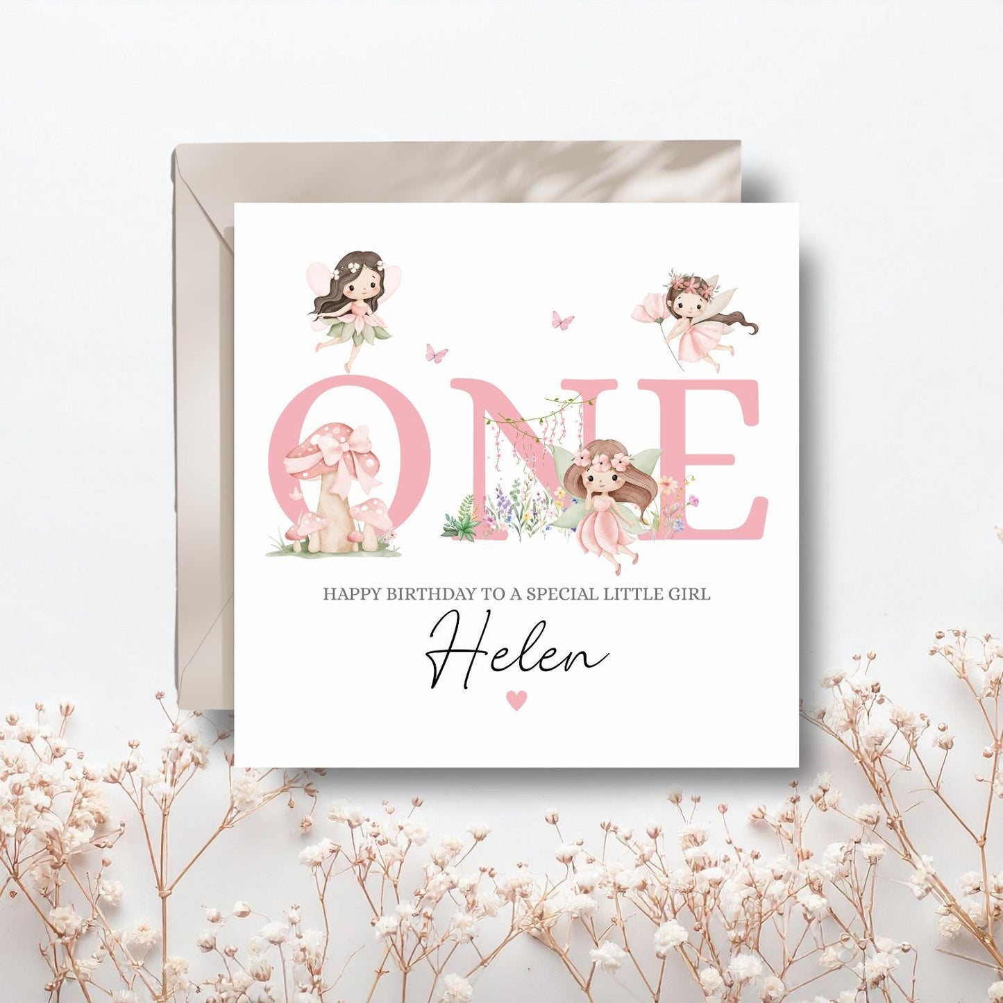 Personalised Third Birthday Fairy Card| 1st, 2nd birthday Pink Fairy Card | One, Two, Three Personalised Birthday Card | Any Relation & Age