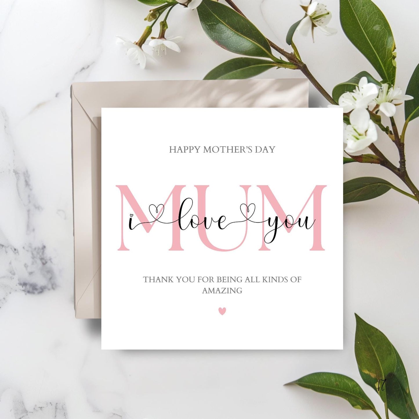 Personalised Mothers Day Card, Best Friend Mothers Day Card, Beige I Love You Mothers Day Card, Wonderful Mum Card, Colour Choices