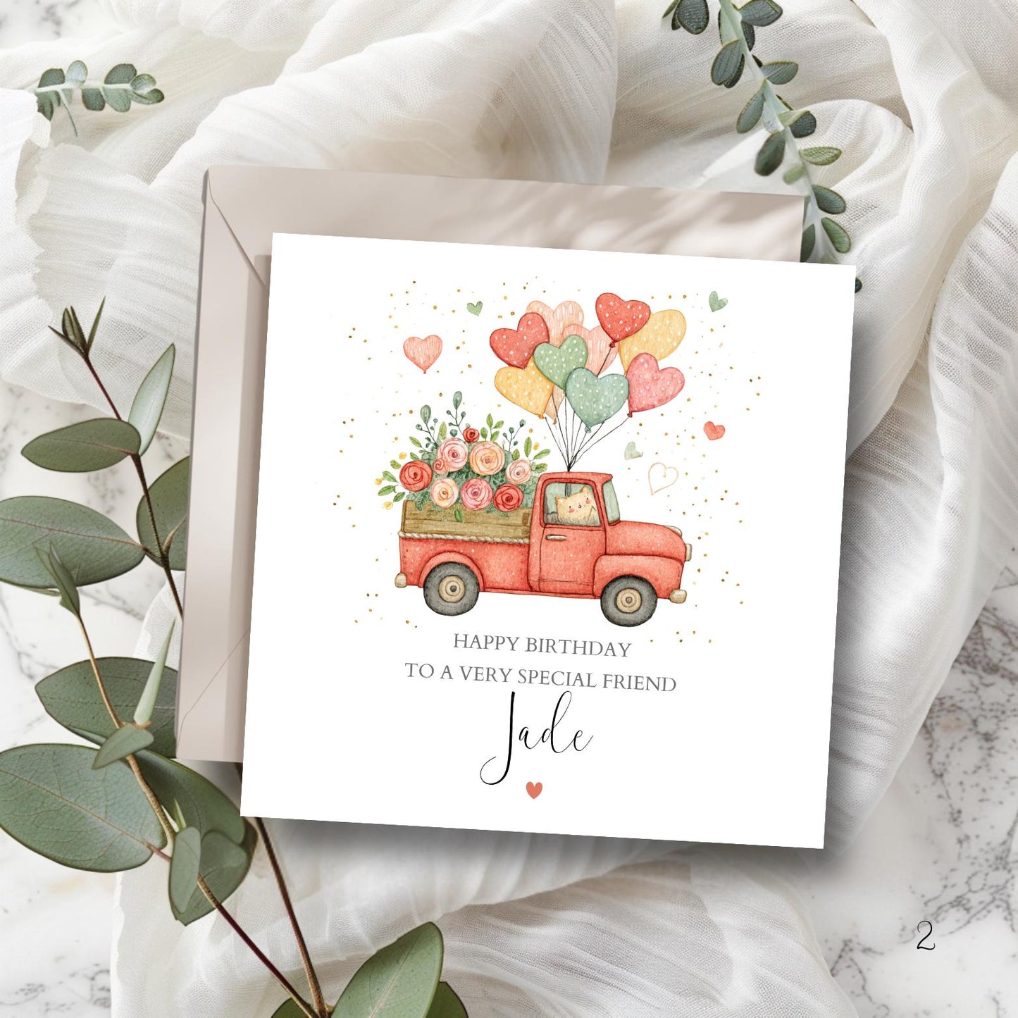 Personalised Bestie Birthday Card - Love Cat Truck Birthday Card -Best Friend Card- Birthday Card for Friend, Mum, Bestie,Any Relation