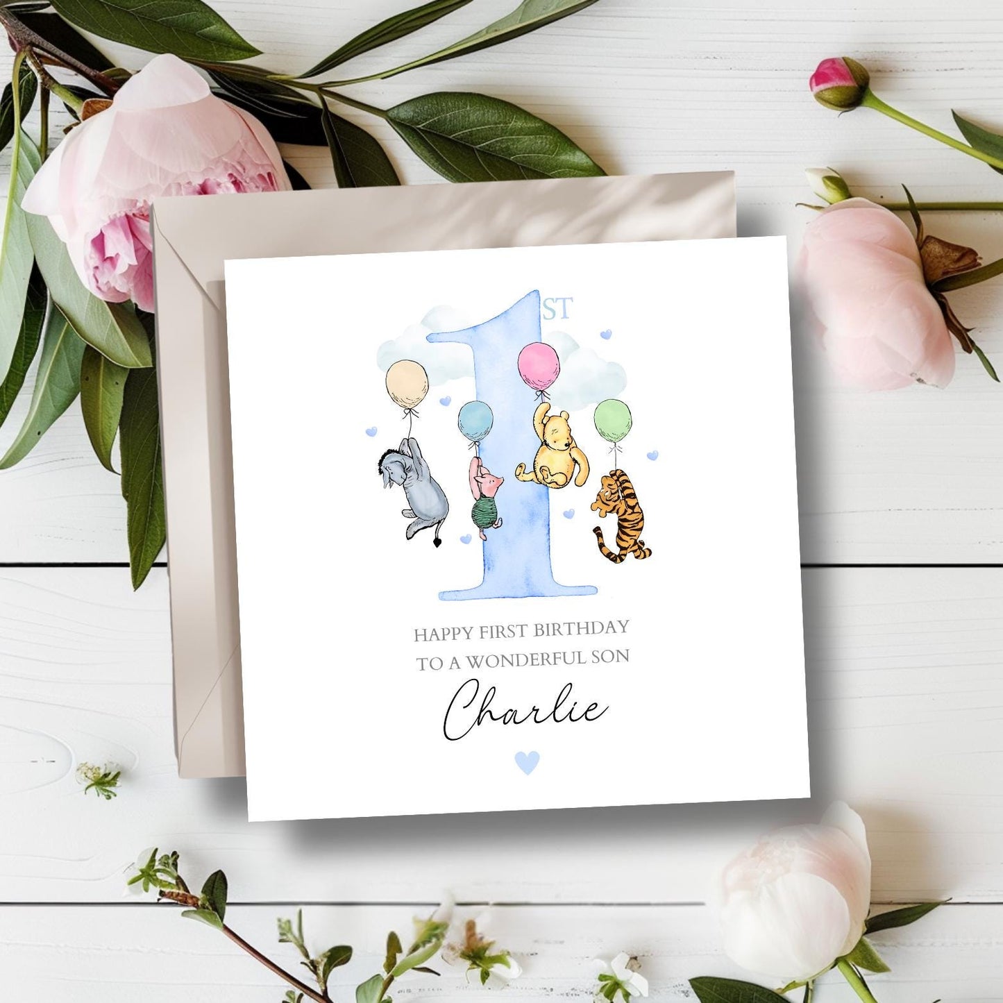 Personalised First Birthday Winnie The Pooh Card |One birthday Winnie Blue card |Birthday Card for Boy, Grandson, Nephew ,Son,Any Relation