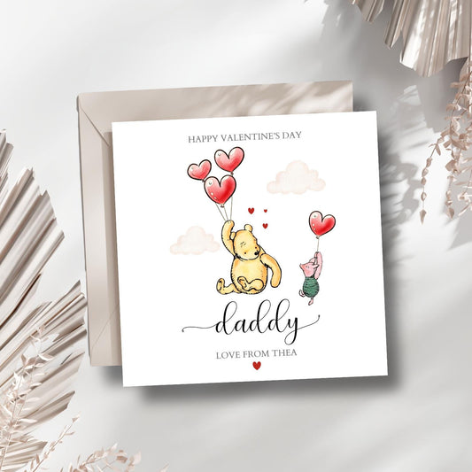 Personalised Daddy Valentine's Day Winnie The Pooh Card |Dad Valentines Card| Mummy, Nana, Grandma Valentine's Day Card