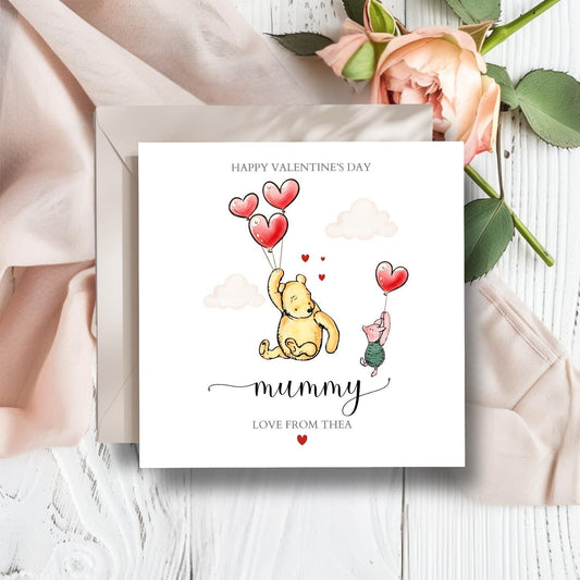 Personalised Valentine's Day Winnie The Pooh Card |Mummy Valentines Card| Grandma, Nana, Daddy Valentine's Day Card
