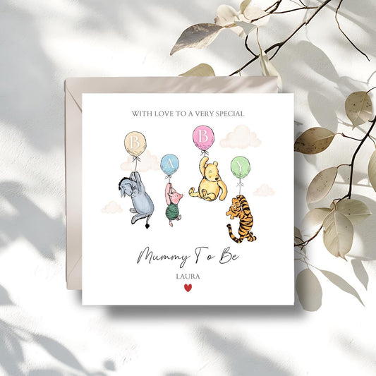Personalised Baby Shower Winnie The Pooh Card | Mummy To Be Neutral Baby Shower Card, Pregnancy Card, Baby Shower Gift Baby Boy or Baby Girl