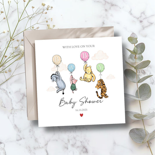Personalised Baby Shower Winnie The Pooh Card | Neutral Baby Shower Card, Mummy to be Pregnancy Card, Baby Shower Gift Baby Boy or Baby Girl