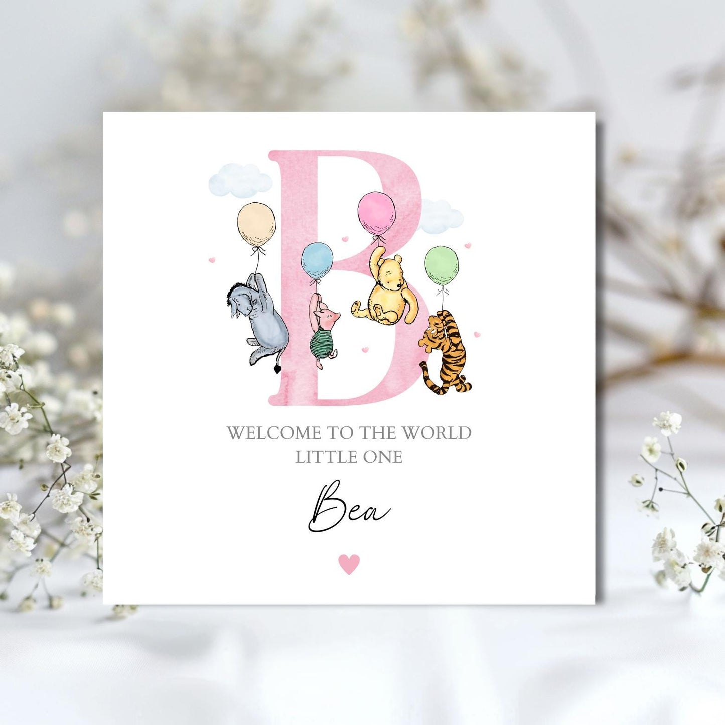 Personalised New Baby Card - Winnie The Pooh Welcome to the World Card - Winnie The Pooh, Piglet, Tiger, Eeyore New Baby Card, Any Relation