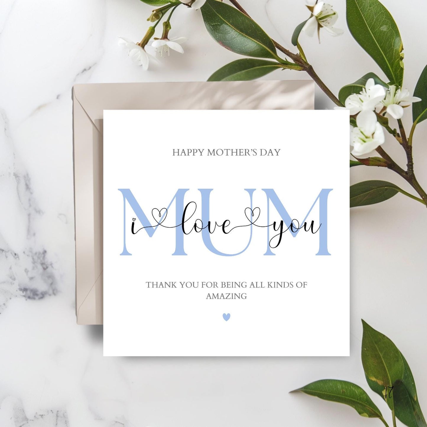 Personalised Mothers Day Card, Best Friend Mothers Day Card, Blue I Love You Mothers Day Card, Wonderful Mum Card, Colour Choices