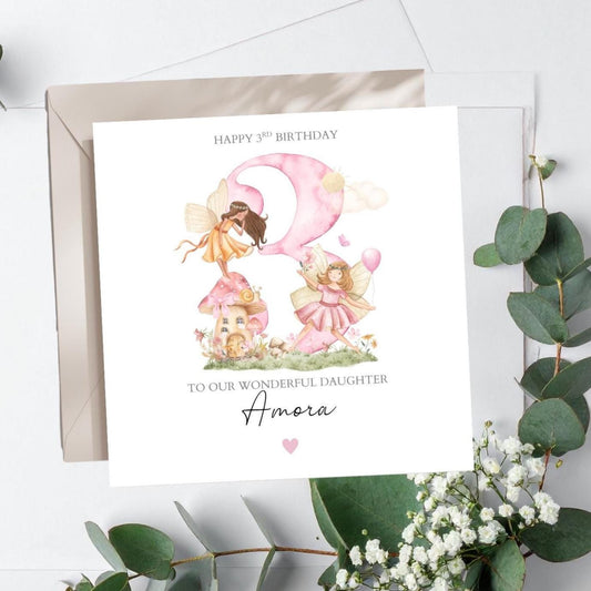 Personalised Third Birthday Fairy Card |3rd birthday Magic Pink card |2nd, 3rd Birthday Card for Girl, Granddaughter, Daughter, Any Relation