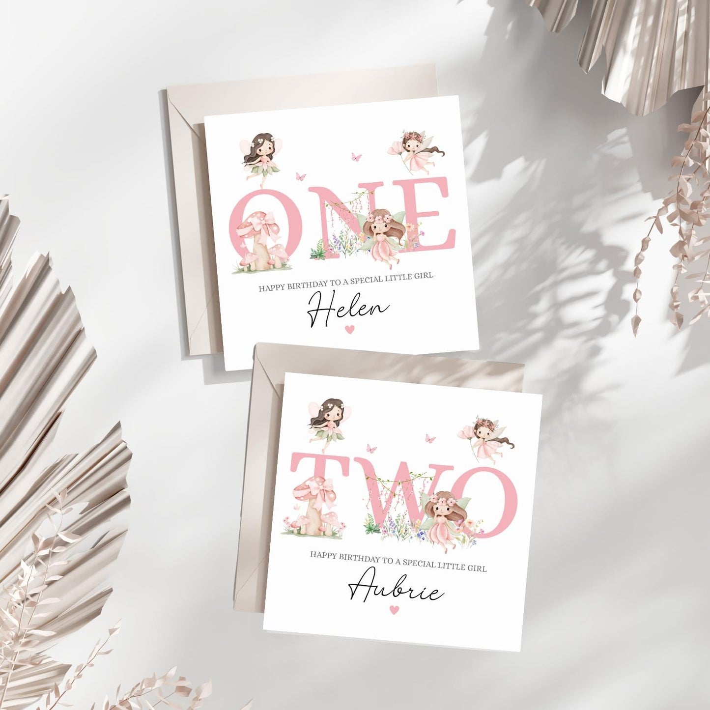 Personalised First Birthday Fairy Card| 1st, 2nd birthday Pink Fairy Card | One, Two, Three Personalised Birthday Card | Any Relation & Age