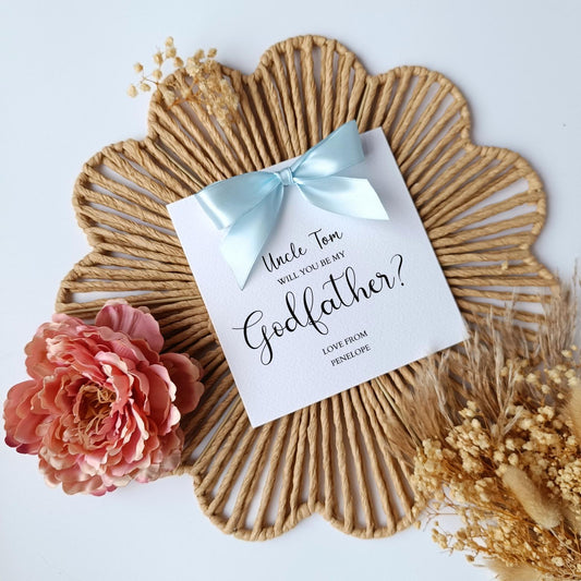 Godfather Proposal Bow Card, Luxury Godfather Proposal Card, Godparents Proposal Card, Personalised Will You Be My Godfather,Handmade Ribbon